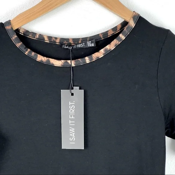 I Saw It First Dress Womens Size 6 Black Cheetah Print Crew Neck New with Tags - Picture 3 of 5